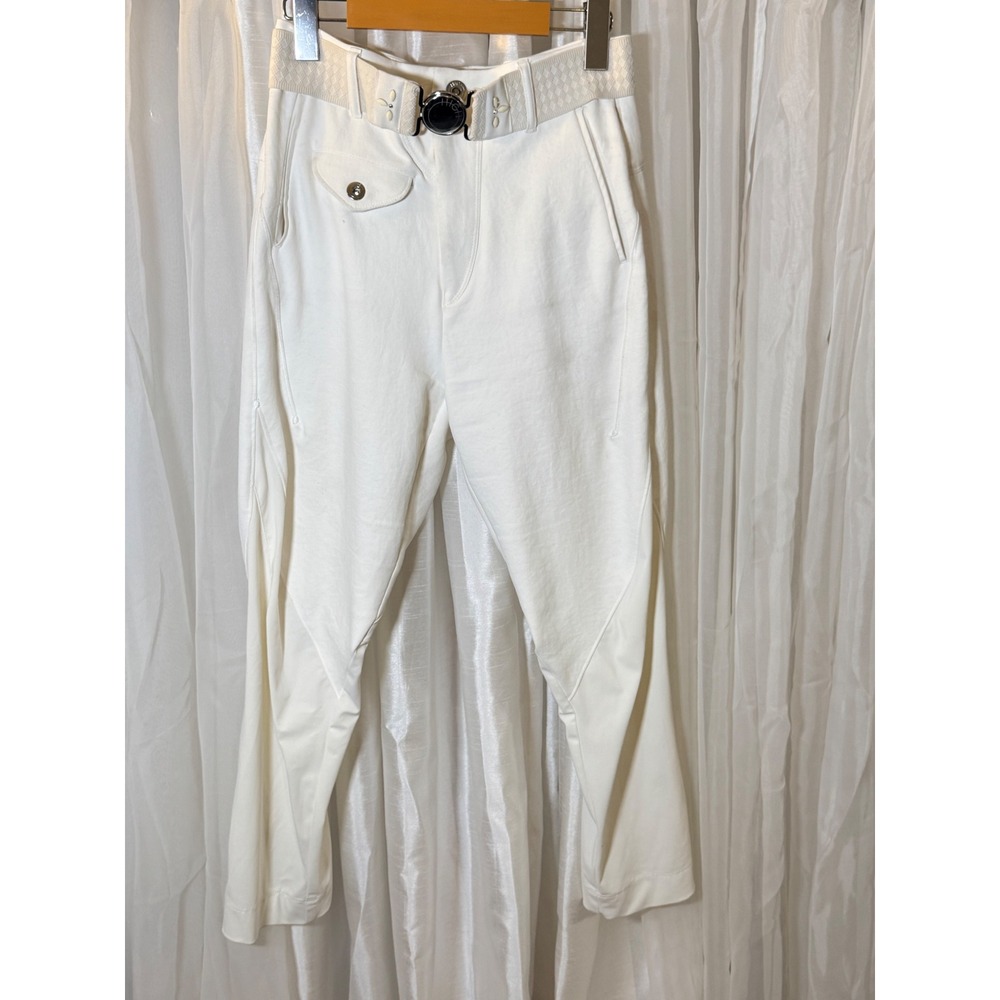 HIGH Tech In-Motion Pants Women 4 Cream White Tapered Buckle Belted Trousers